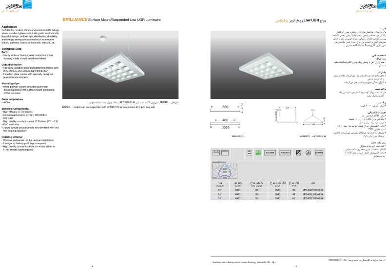 انواع چراغ سقفی LED روکار 60×60 مدل برلیانس مازی نور