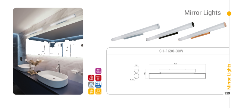 انواع چراغ بالا آینه شعاع الکتریک